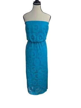 Lilly Pulitzer Turquoise Strapless Lace Maxi Dress